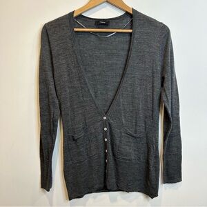 Theory V-Neck Cardigan Sweater Dark Grey